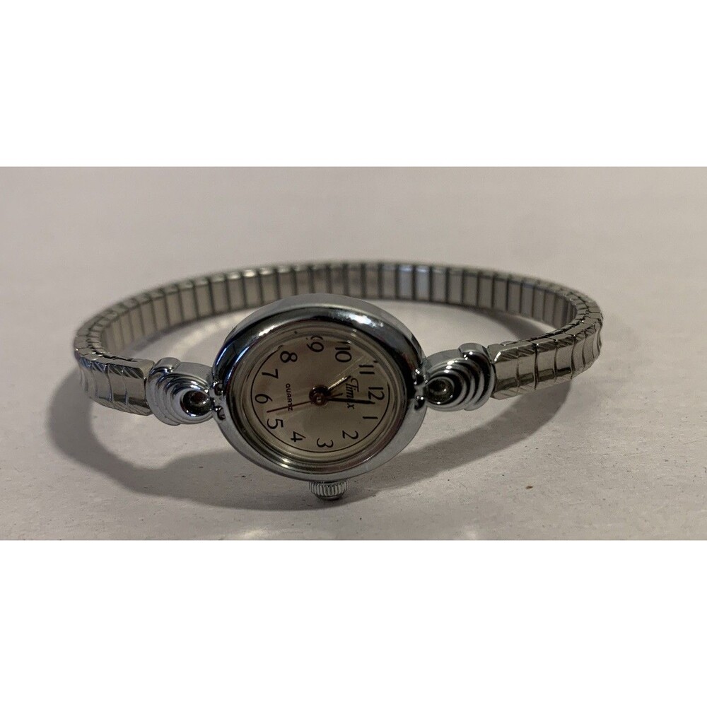 Vintage Timex Petite Womens Watch Silver Tone Stretch Band Quartz T 33
